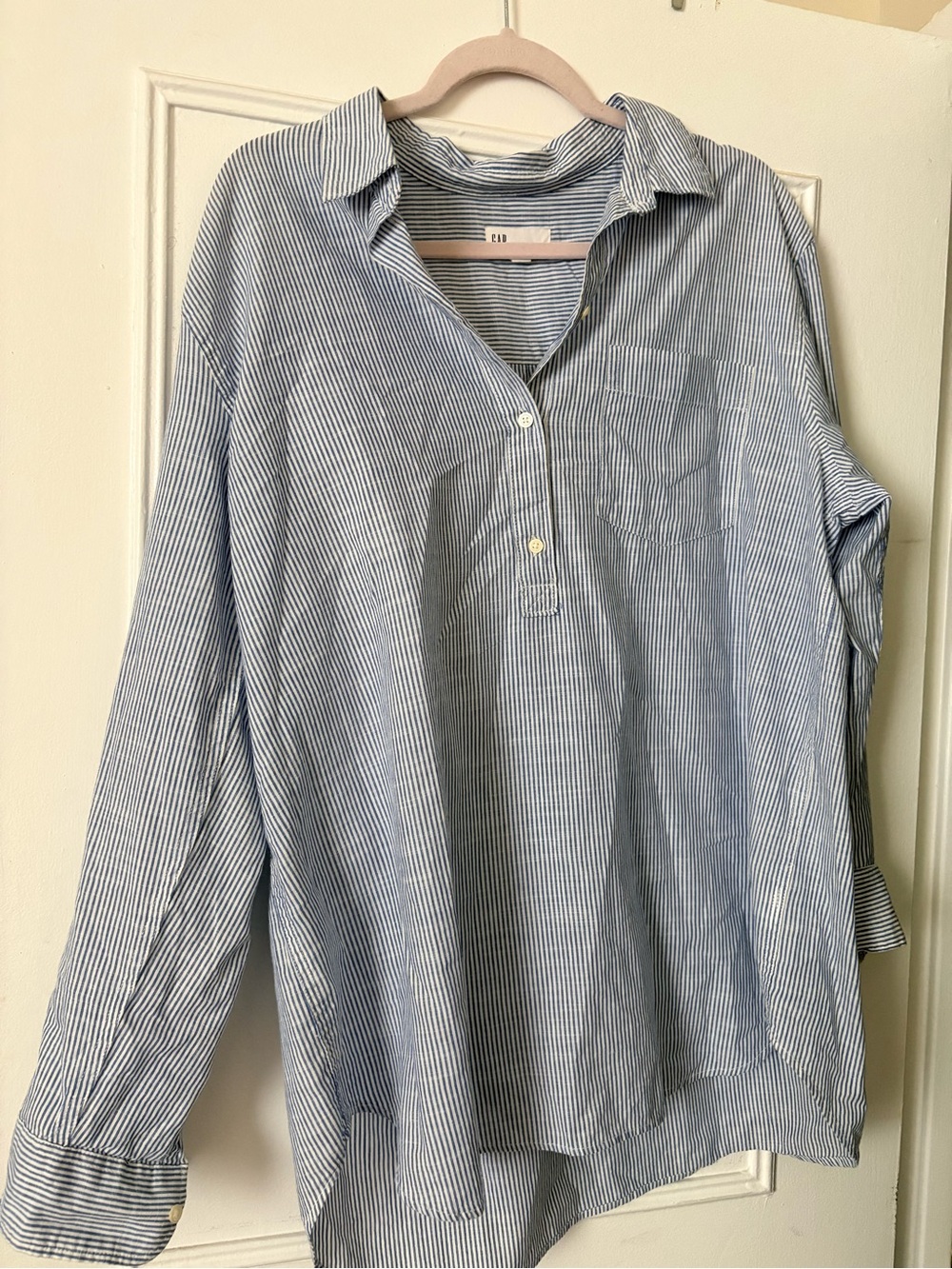 Light Blue & White Striped women’s Pullover Shirt - Picture 1 of 2